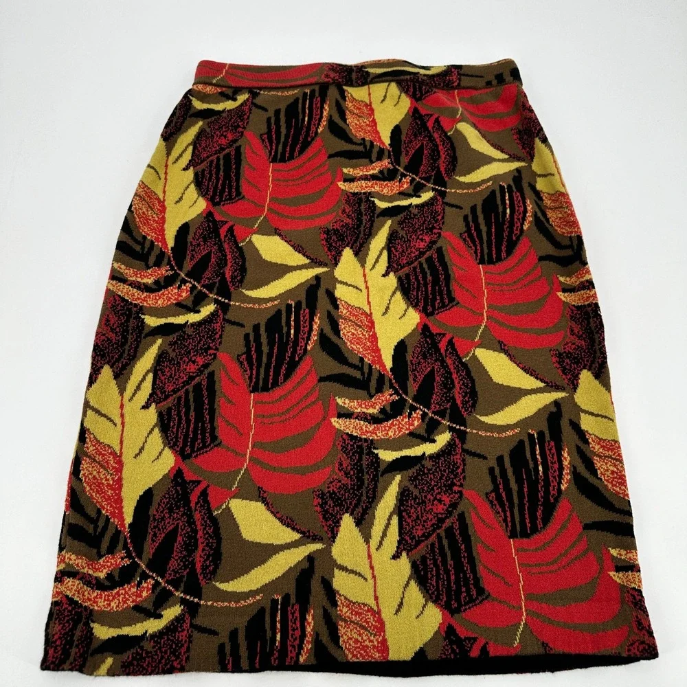 Peruvian Connection Knit Leaf Print Jacquard Knit Tapestry Pencil Skirt‎ Small